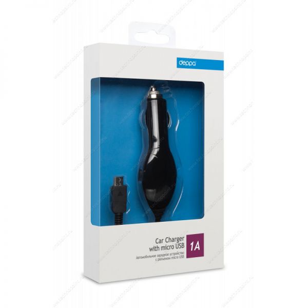 Автомобильное зарядное устройство для телефона Deppa 22105, microUSB, 1A, черный