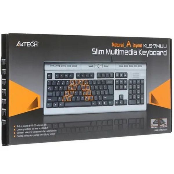 Клавиатура проводная A4Tech KLS-7MUU USB, мембранная, серебристый/черный kls-7muu usb